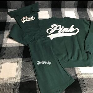 VS PINK OUTFIT YOGA PANTS PULLOVER GREEN VARSITY